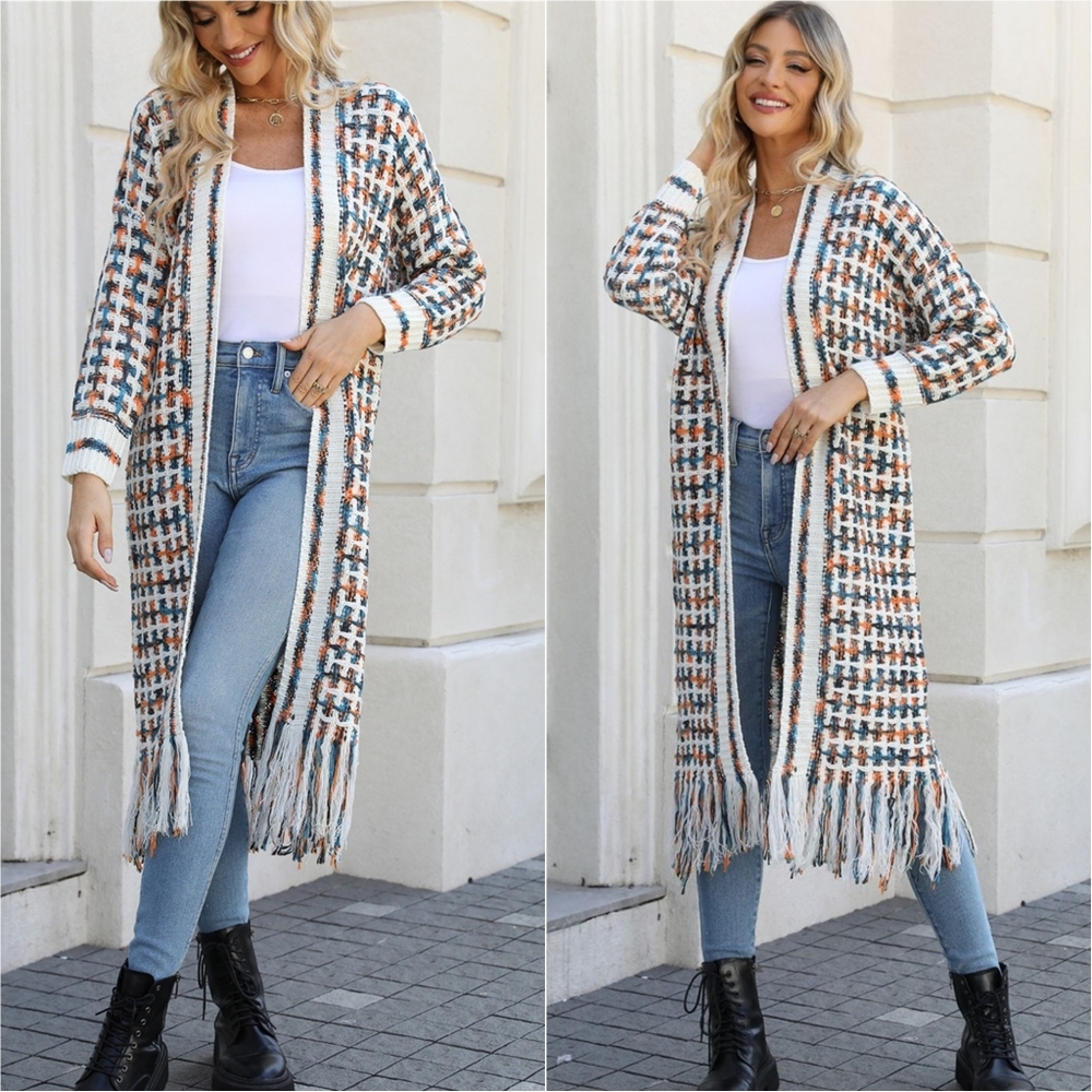 Kaleidoscope Fringe Long Cardigan - Mottled